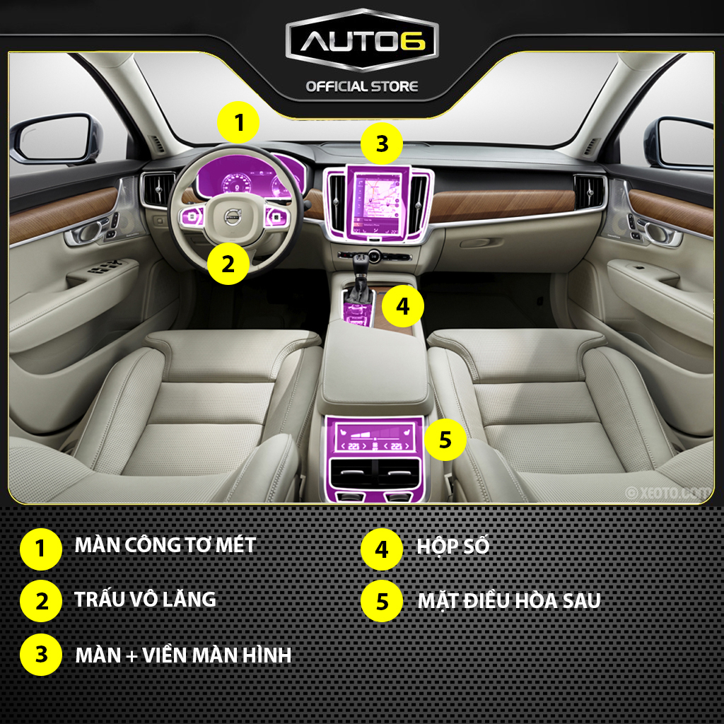 VOLVO S90 lWB 2022-2024: Film PPF trong suốt dán xe chống xước và che mờ vết xước nội thất ô tô - AUTO6 - Ảnh 2
