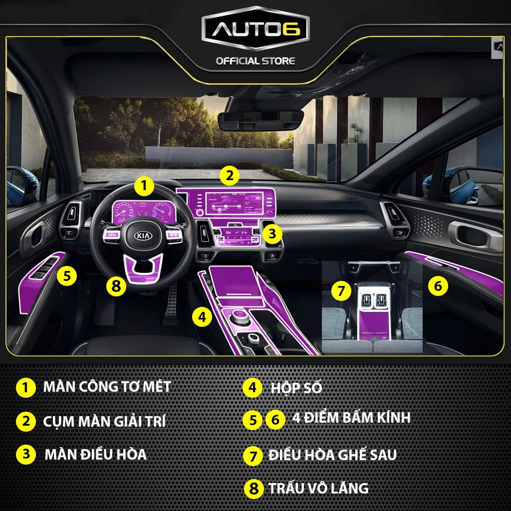KIA SORENTO 2021-2025: Film dán PPF CAO CẤP Trong suốt, chống xước và che mờ vết xước nội thất ô tô - AUTO6 - Ảnh 2