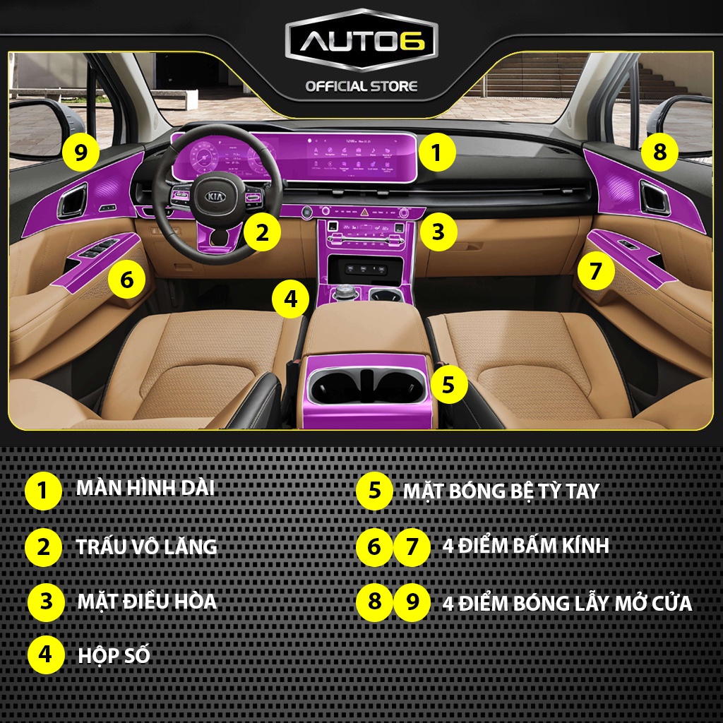 KIA CARNIVAL 2021-T8/2024 (form cũ): Film dán PPF CAO CẤP Trong suốt, chống xước che mờ vết xước nội thất ô tô - AUTO6 - Ảnh 2