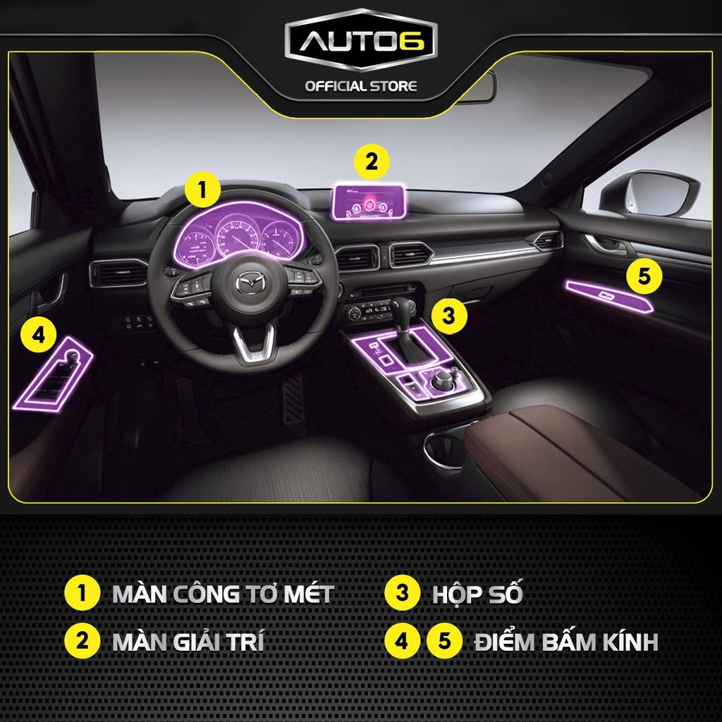 MAZDA CX8 2018-2025: Film PPF CAO CẤP trong suốt, chống xước và phục hồi vết xước nội thất ô tô - AUTO6 - Ảnh 2