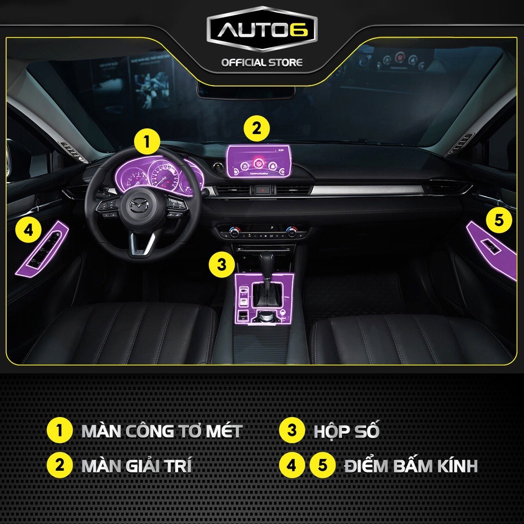 MAZDA 6 2017-2019: Film dán PPF CAO CẤP Trong suốt, chống xước và phục hồi vết xước nội thất ô tô - AUTO6 - Ảnh 2