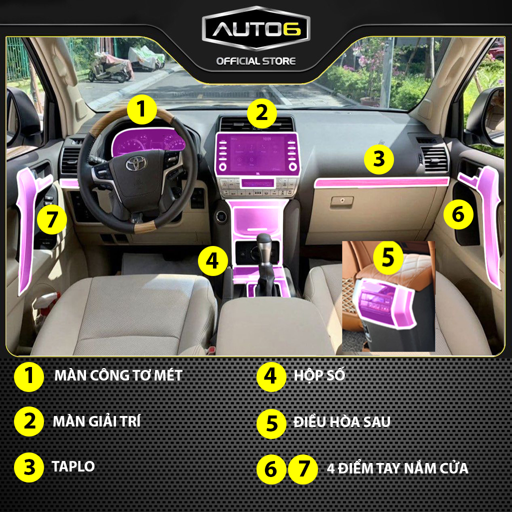 TOYOTA PRADO 2018-2025: Film dán PPF CAO CẤP Trong suốt, chống xước và che mờ vết xước nội thất ô tô - AUTO6 - Ảnh 3