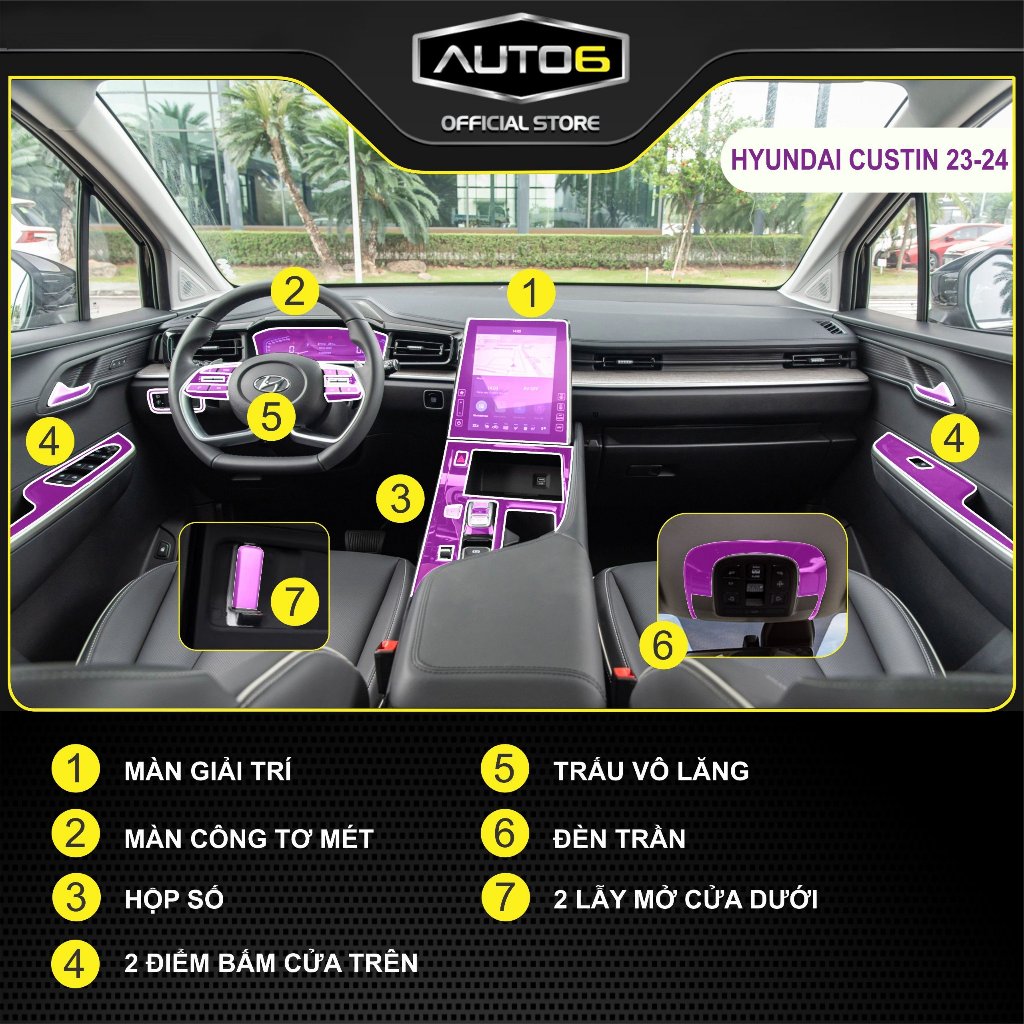 HYUNDAI CUSTIN 2023-2025: Film dán PPF CAO CẤP Trong suốt, chống xước , che mờ vết xước nội thất ô tô - AUTO6 - Ảnh 2