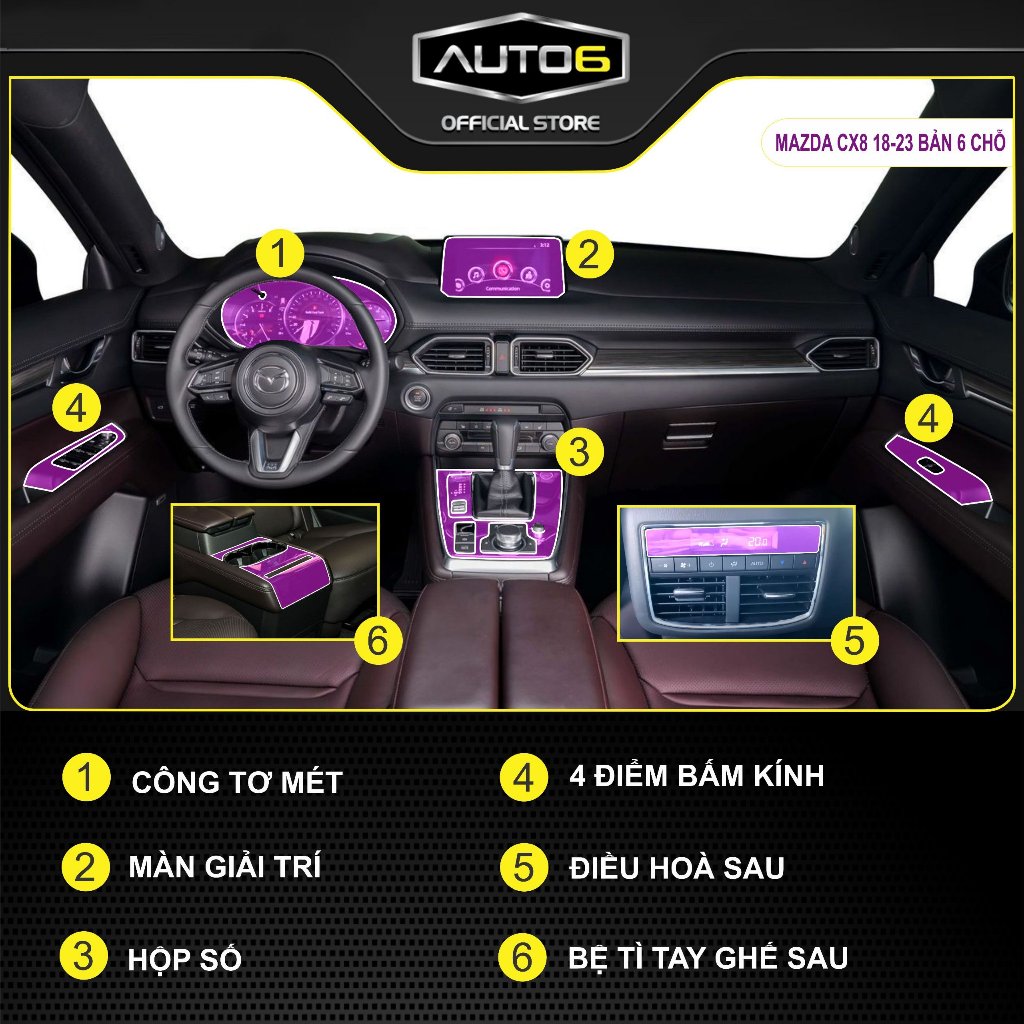 MAZDA CX8 2018-2025: Film PPF CAO CẤP trong suốt, chống xước và phục hồi vết xước nội thất ô tô - AUTO6 - Ảnh 4