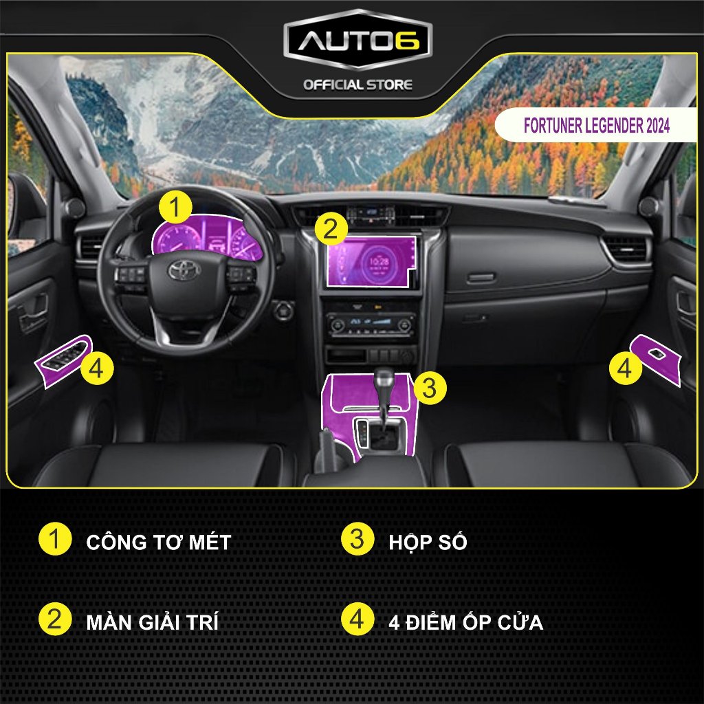 TOYOTA FORTUNER 2017-2025: Film dán PPF CAO CẤP trong suốt, chống xước và che mờ vết xước nội thất ô tô - AUTO6 - Ảnh 2